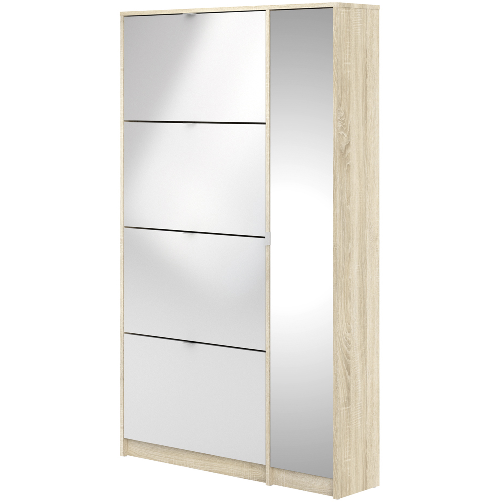 Florence Shoes 5 Flip Door Double Layer Oak and White Mirrored Shoe Storage Cabinet Image 4
