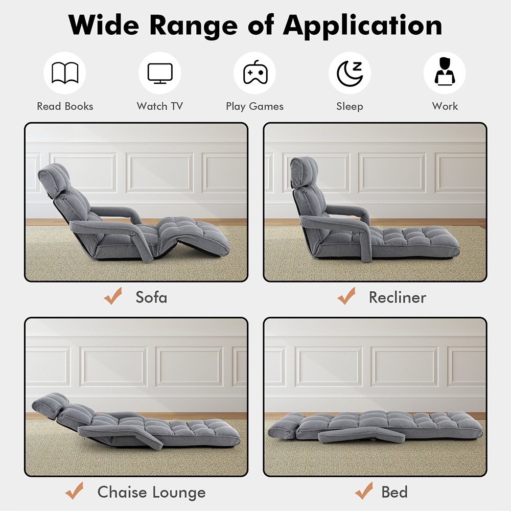 Costway Single Grey Foldable Sofa Bed Image 6