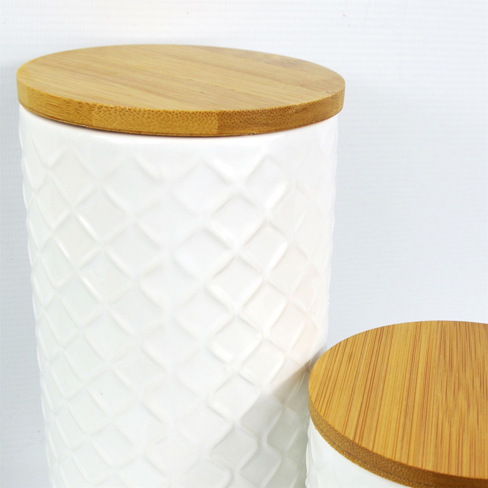 Leaf 2 Piece Cream Ceramic Canisters Set with Bamboo Lid Image 4