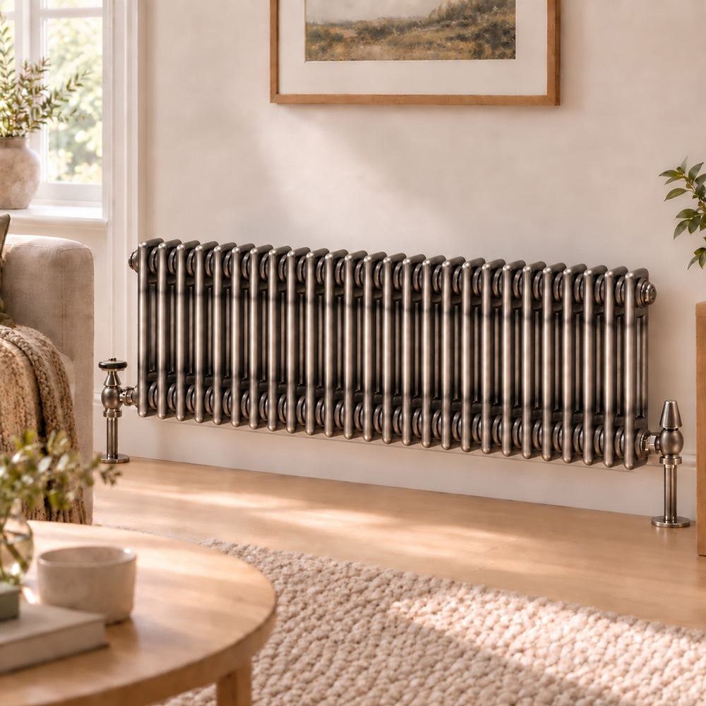 Go Bathrooms Clarence Raw Metal 2 Column Radiator 300 x 1190mm Image 2