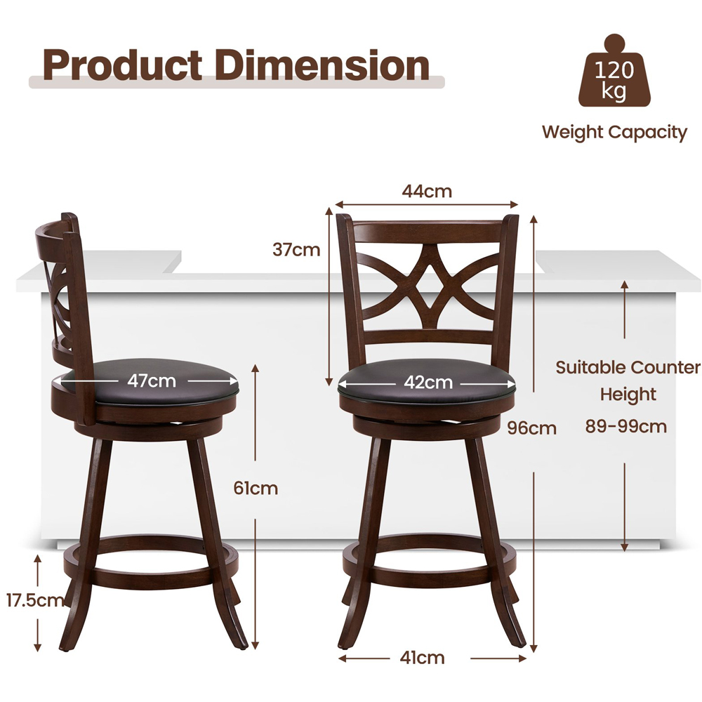Costway Swivel Counter Height Bar Stool Set of 2 Image 8
