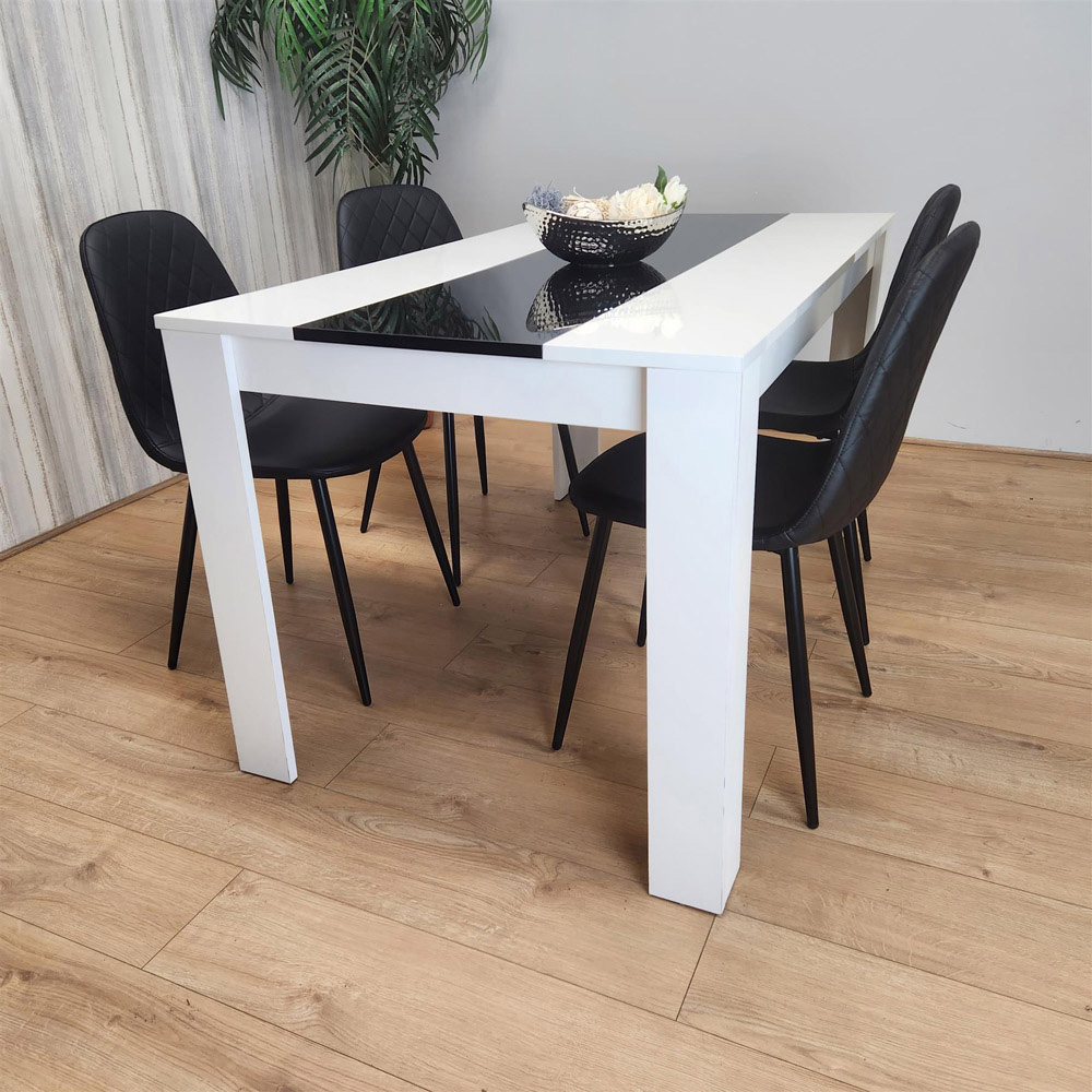 Portland Leather 4 Seater Dining Set White Black and Black Image 2