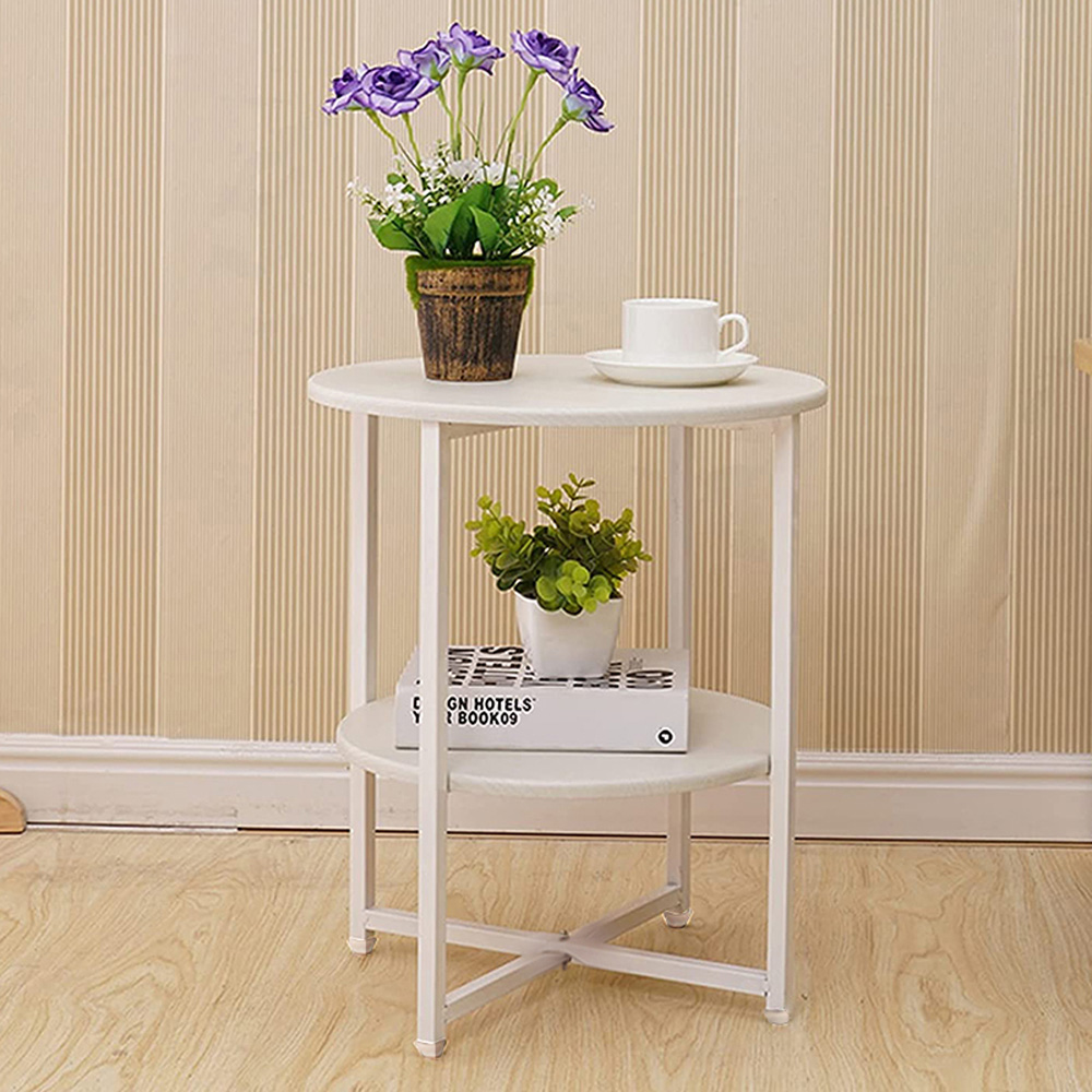 Living and Home 2 Tier White Round Coffee Table Image 7