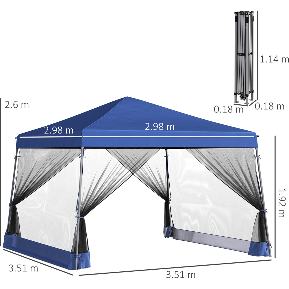 Outsunny 3.6 x 3.6m Blue Pop-Up Canopy Gazebo with Mesh Screen Side Walls Image 7