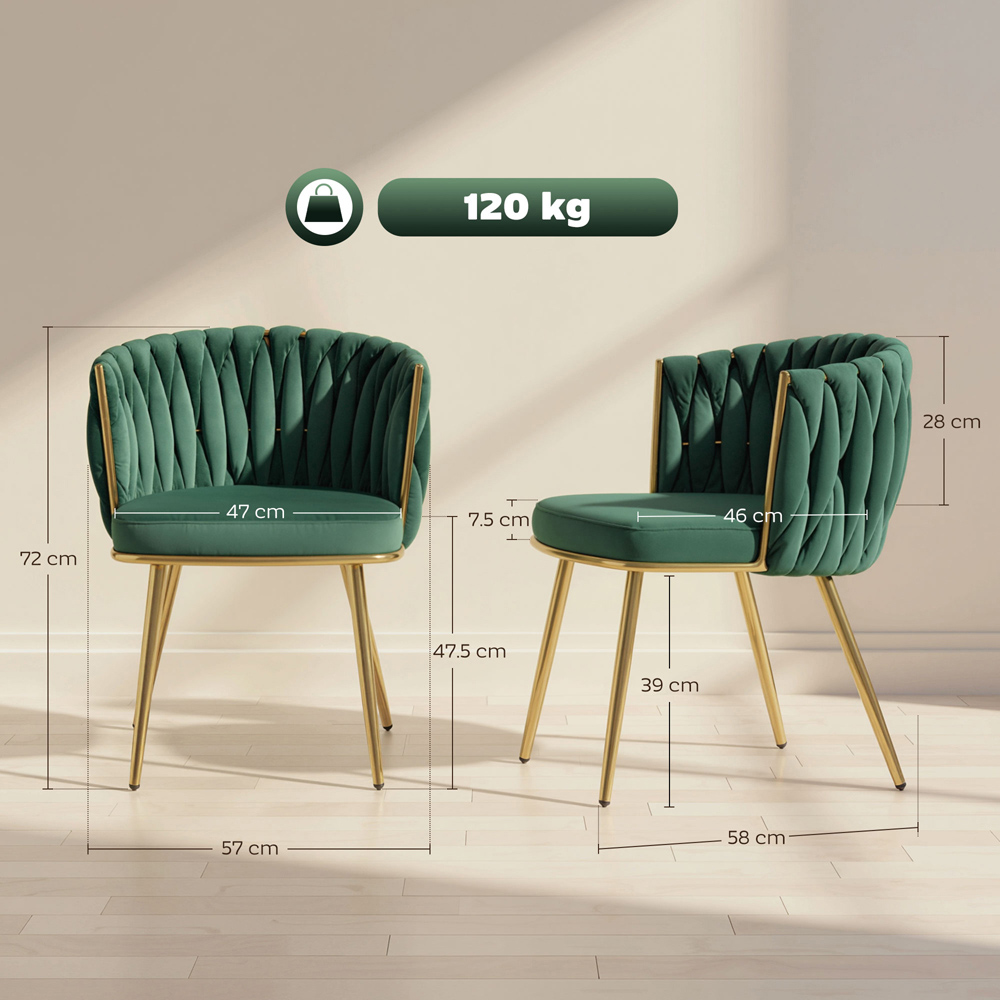 Portland Set of 2 Dark Green Upholstered Dining Chair Image 9