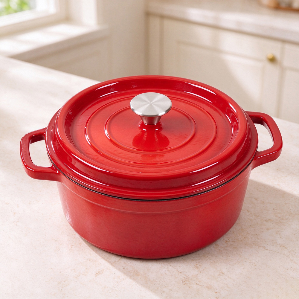 Living and Home Red Enamelled Cast Iron Dutch Oven Pot 6L Image 2
