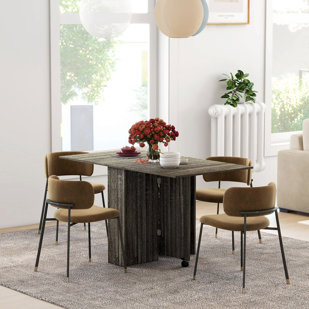 HOMCOM 6 Seater Dark Grey Drop Leaf Dining Table Image 3