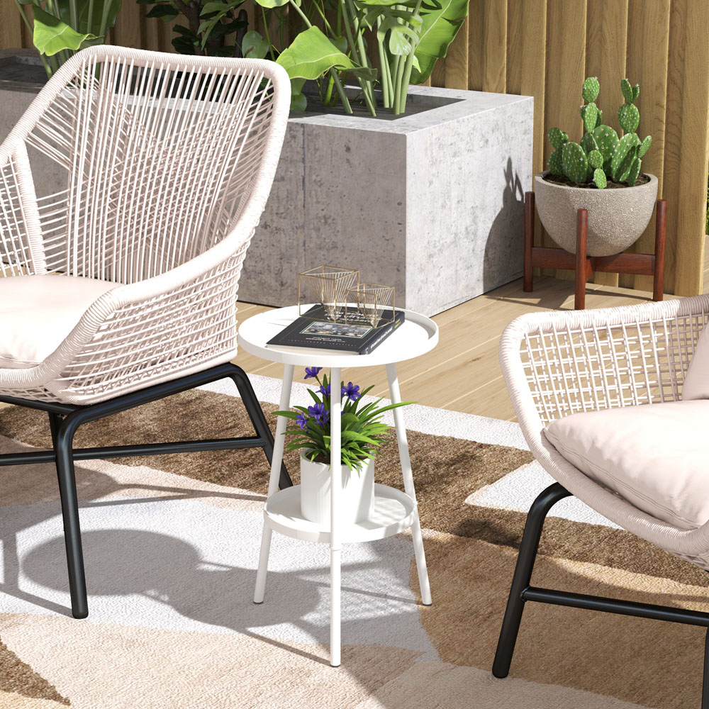 Outsunny Single Shelf White Round Garden Coffee Table Image 4