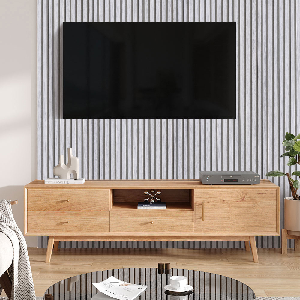 Living and Home Wood Grain Stripe White Rectangle PVC Self Adhesive Wall Sticker 10 Pack Image 2