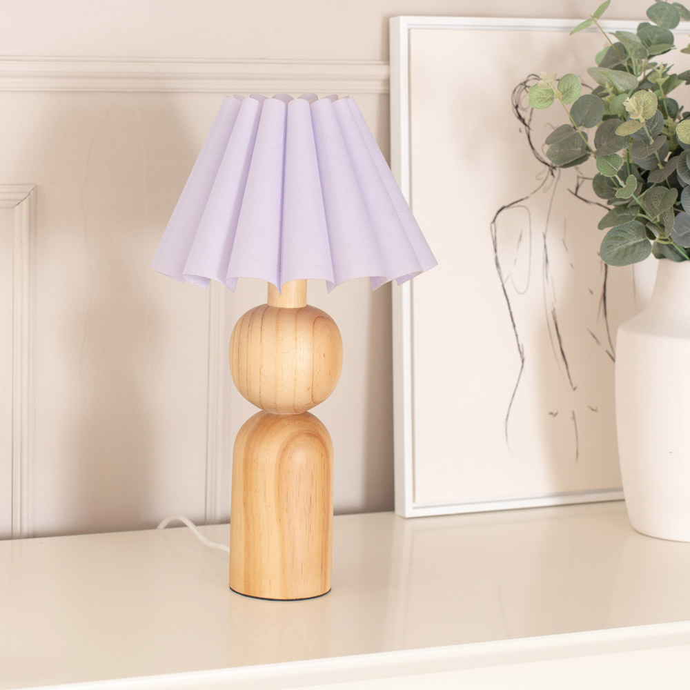 ValueLights Azalea Lilac Scallop Shade Rustic Wooden LED Table Lamp Image 3