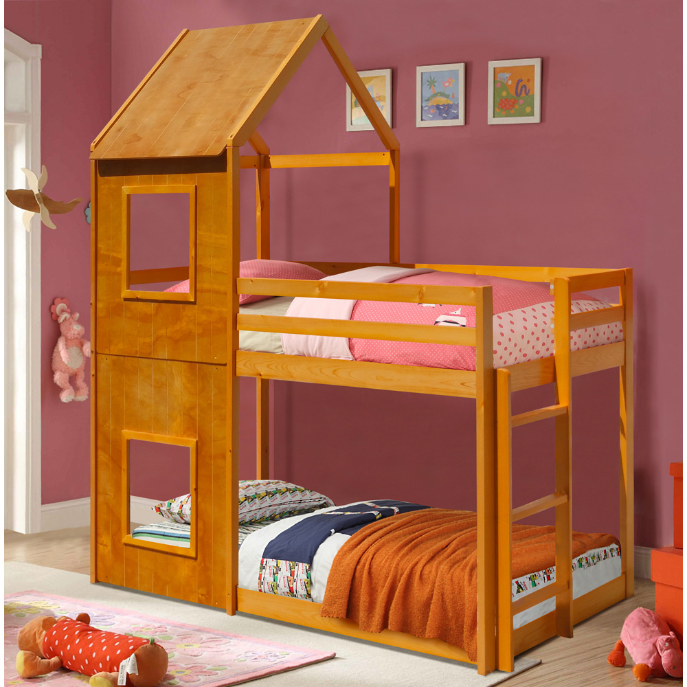 Comfy Living House Style Caramel Wooden Bunk Bed Image 3