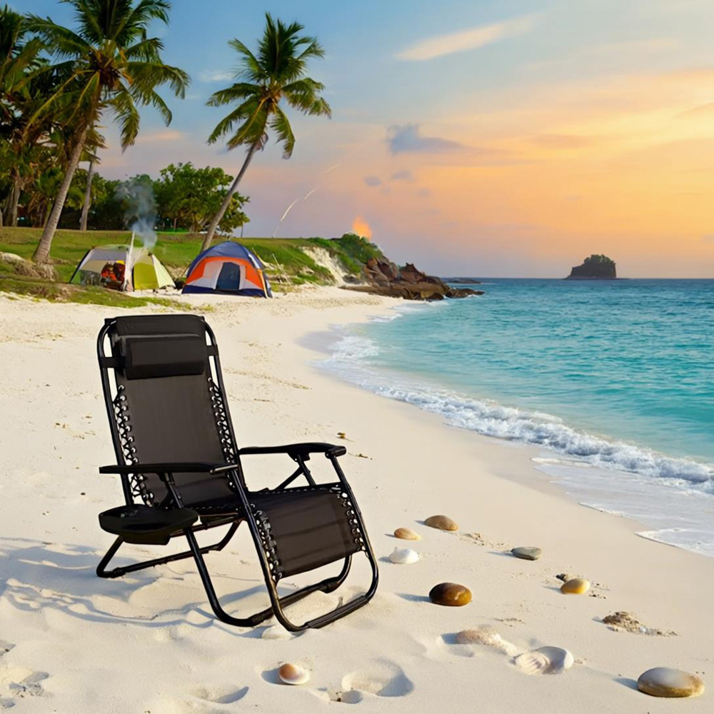 Shatchi Heavy Duty Textoline Outdoor Foldable Reclining Gravity Chair Image 6