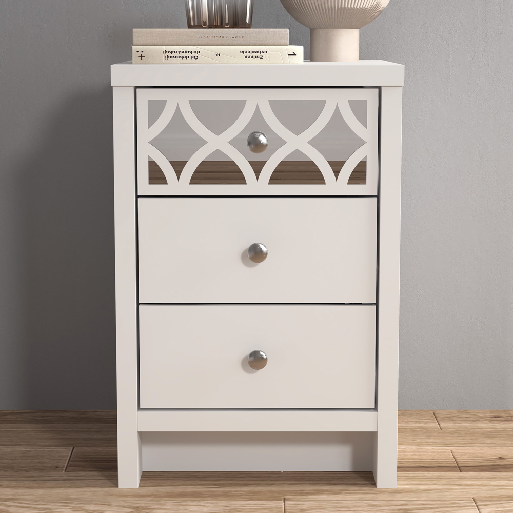 GFW Arianna 3 Drawer White Bedside Table Image 1