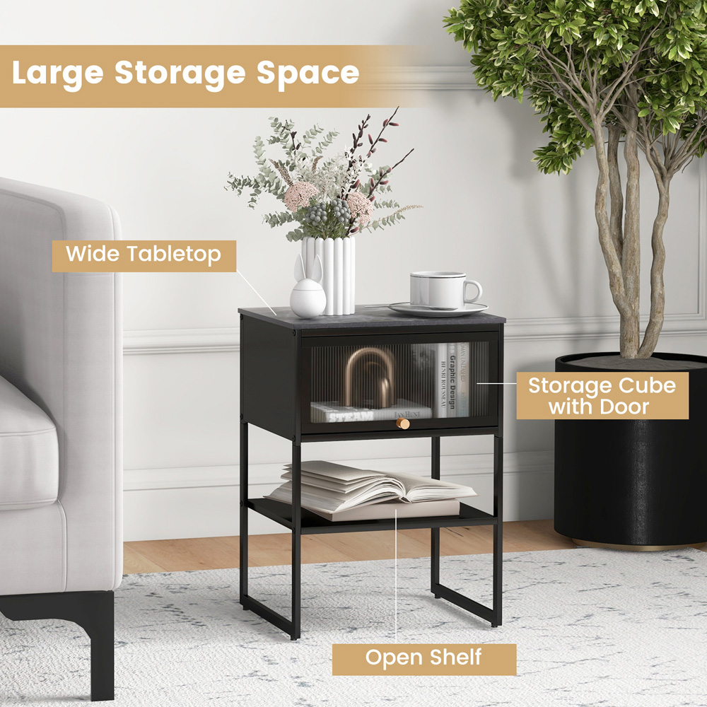 Costway Single Flip Up Door Single Shelf Black Side Table Image 8