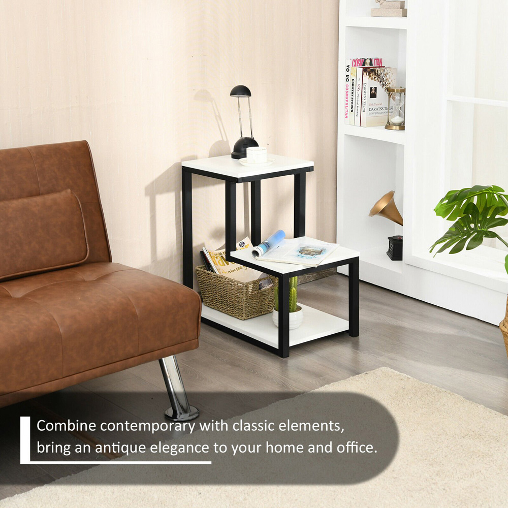 Costway 3 Shelf White Industrial Styled End Table Image 8