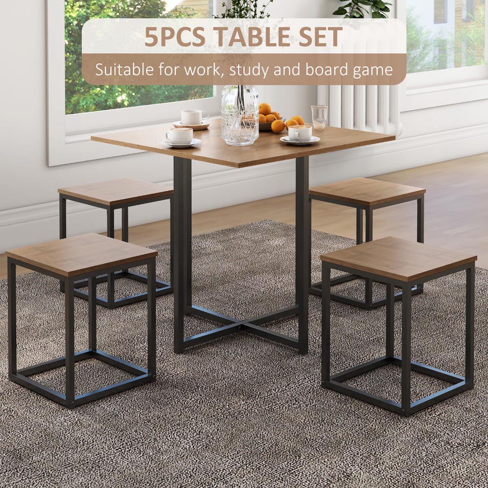 Portland Industrial Style 4 Seater Dining Set Brown Image 4
