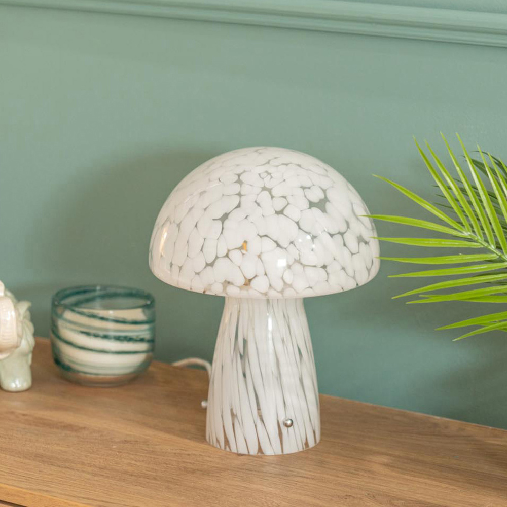 ValueLights Beau White Confetti Mushroom Glass LED Table Lamp Image 5