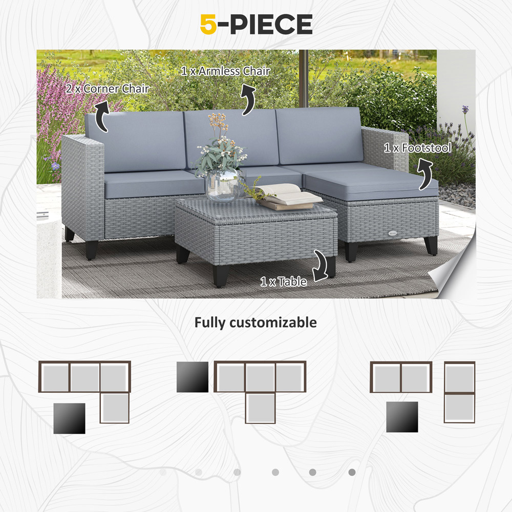 Outsunny 4 Seater Grey Rattan Sofa Lounge Set Image 4