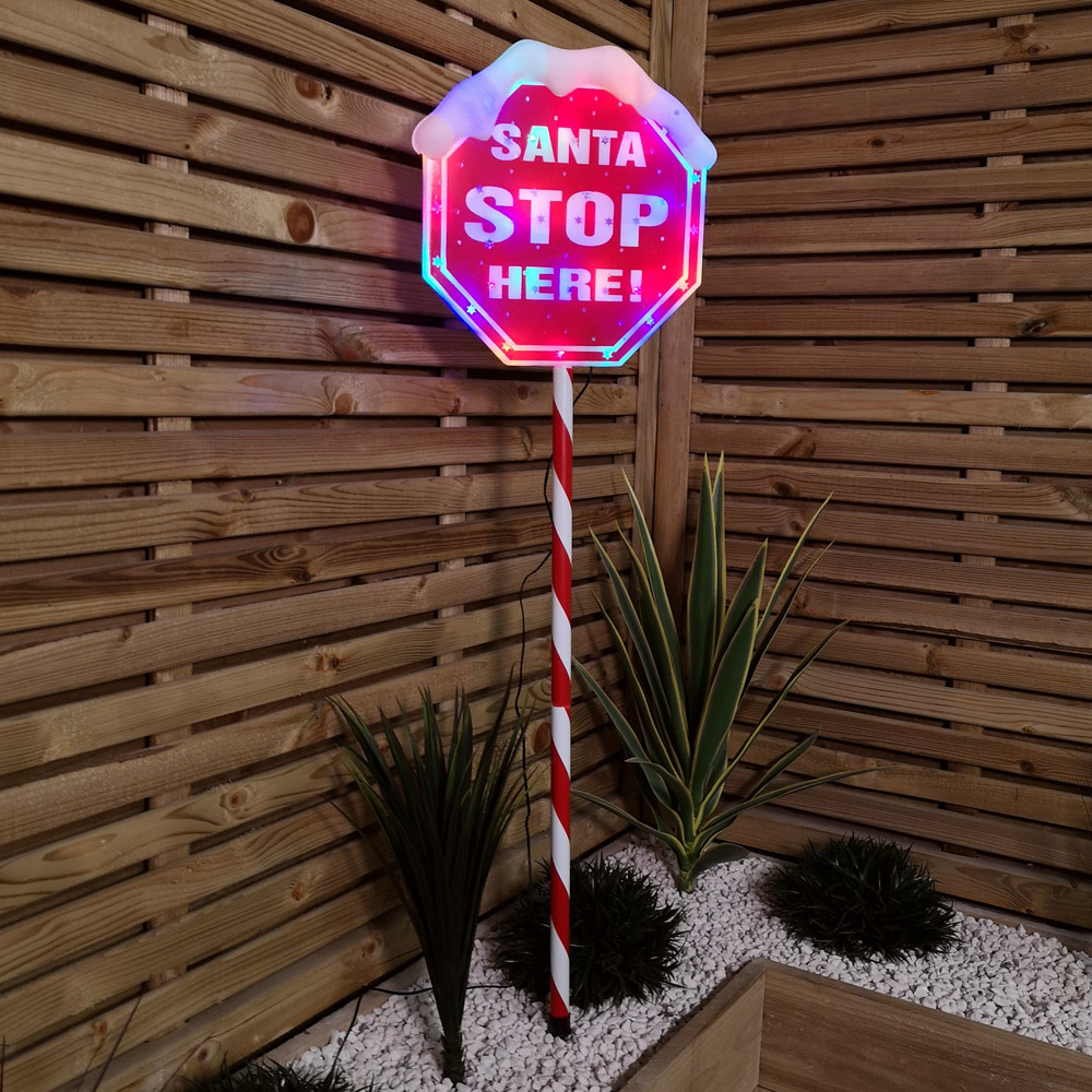 Samuel Alexander Premier Light Up Santa Stop Here Christmas Sign 110cm Image 1