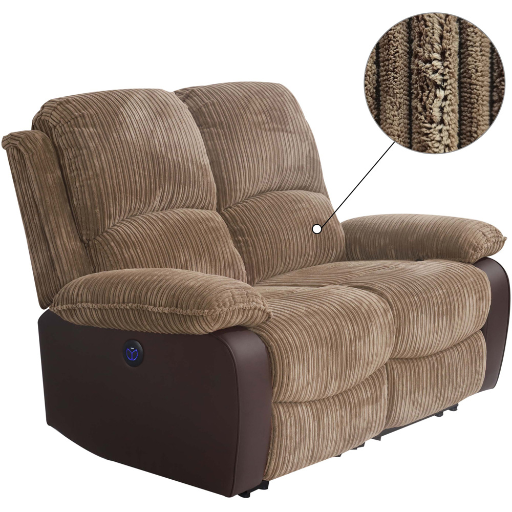 Comfy Living 5 Seater Brown Cord Fabric Electric Recliner Sofa Set Image 3