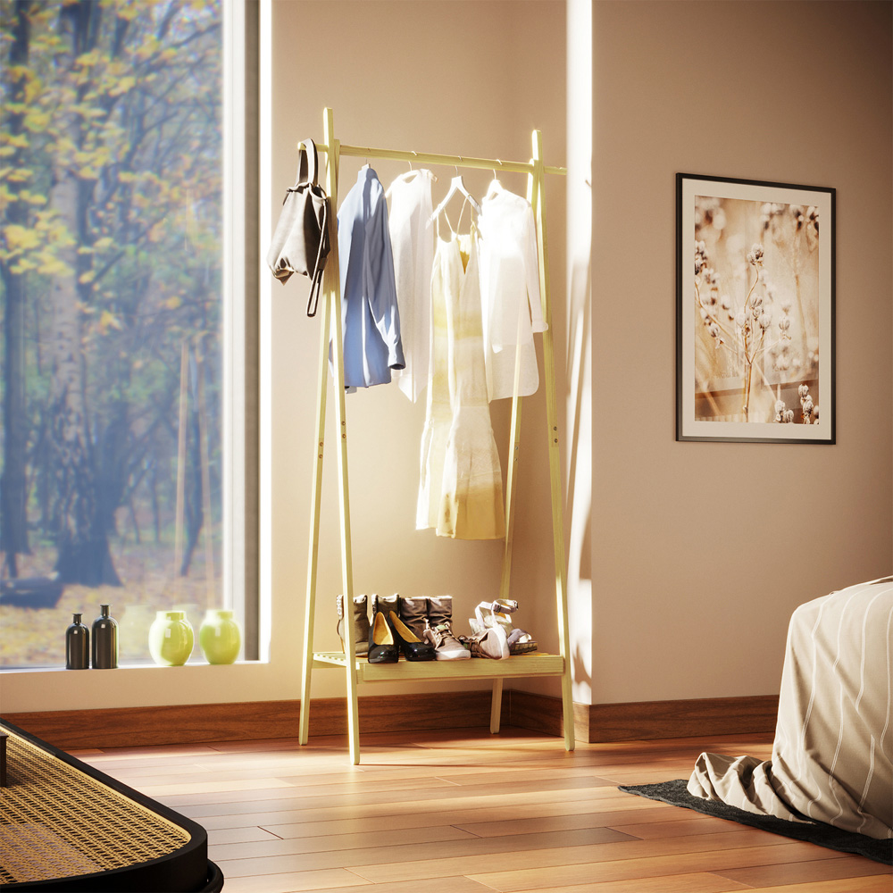 Living Elements Single Shelf Bamboo Foldable Garment Rack Image 2