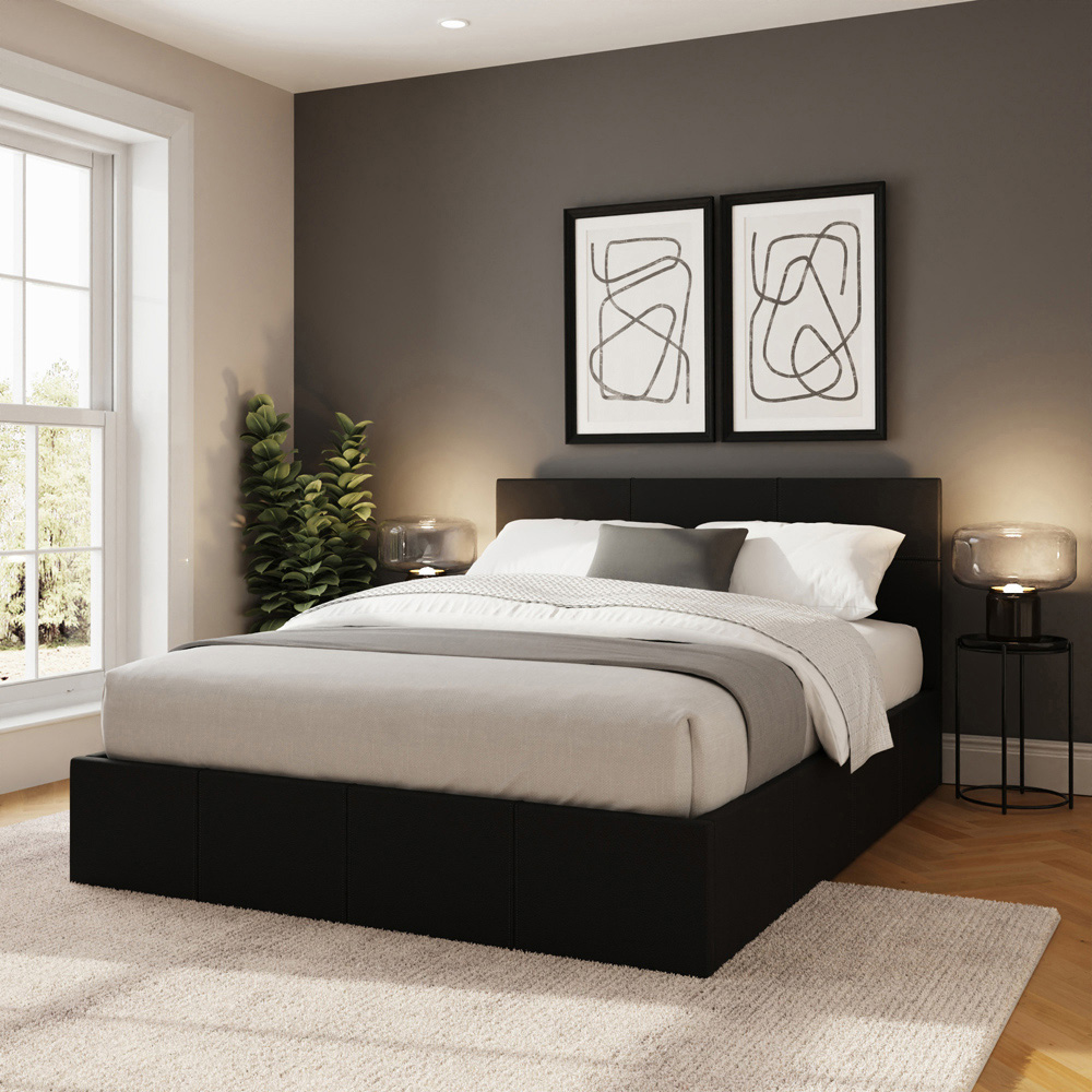 GFW Small Double Black Faux Leather End Lift Ottoman Bed with Memory Pocket Spring Mattress Image 8