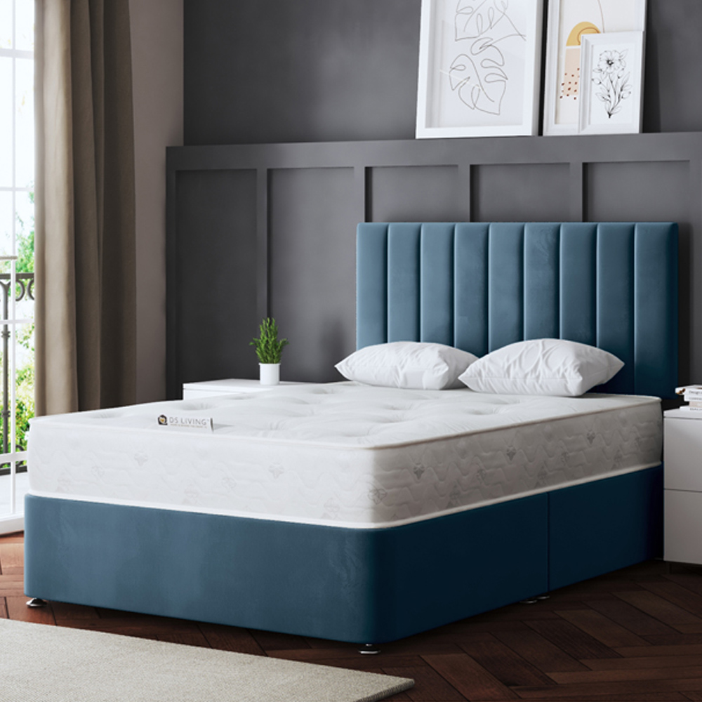DS Living Amelia Small Single Blue Upholstered Panel Divan Bed Image 1