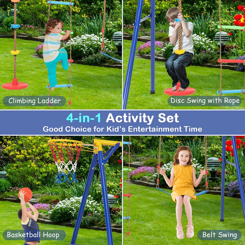 Costway 4 in 1 Blue and Yellow Heavy Duty Swing Set Image 4