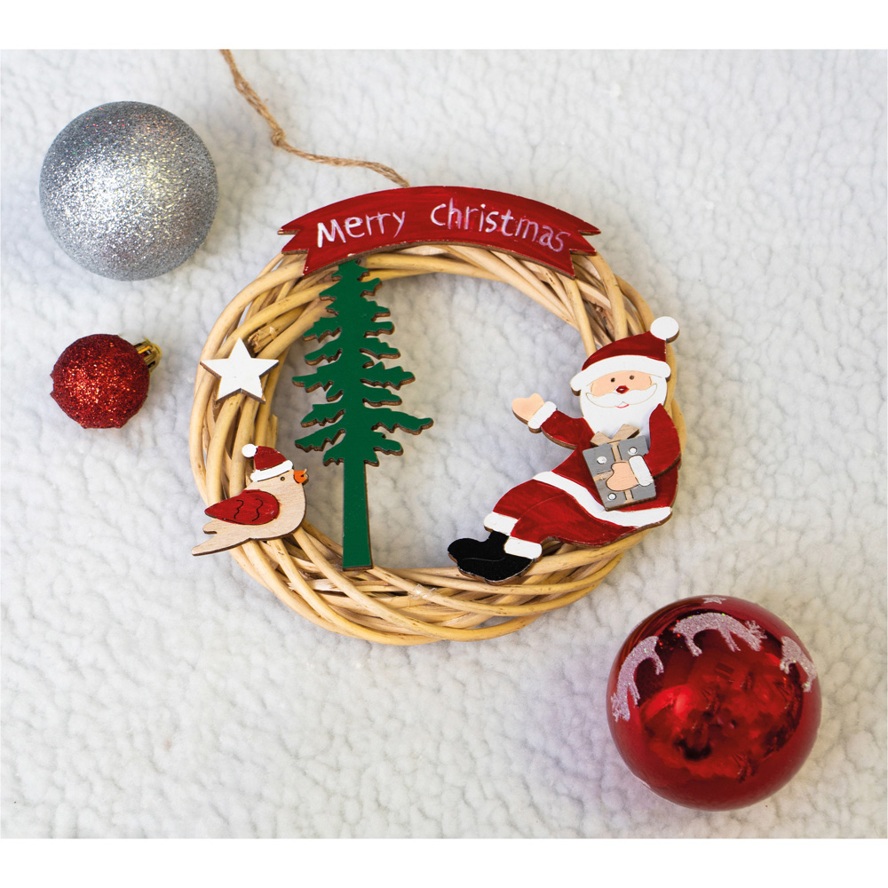 St Helens Natural Colour Hanging Wicker Wreath with Santa Image 5