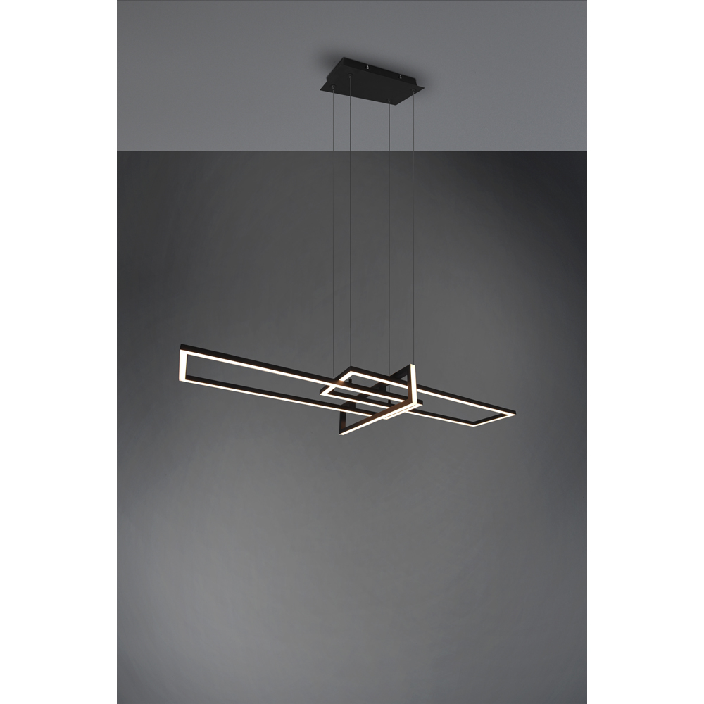 TRIO Salinas Matt Black Rectangular LED Pendant Light Image 2