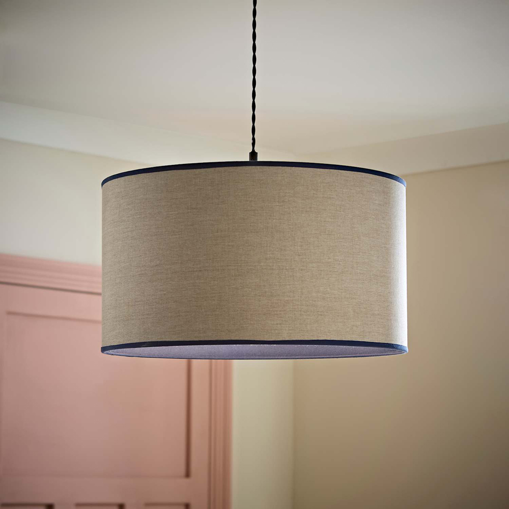 ValueLights Kiara Natural Linen Large Lamp Shade with Navy Trim Inner 45cm Image 6