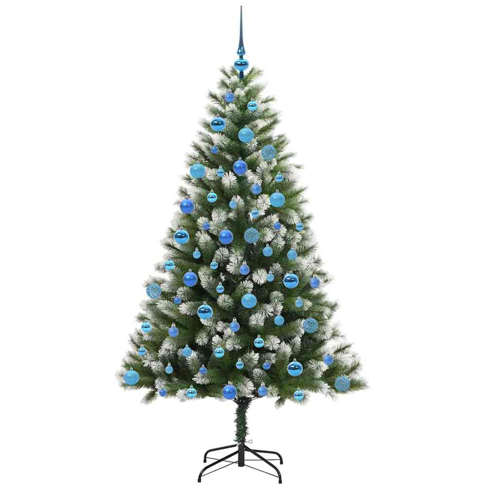 vidaXL Pre-Lit Blue Baubles Green Artificial Snow Tipped Hinged Christmas Tree 6ft Image 4