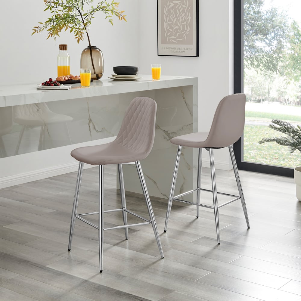 Furniturebox Solara Cappuccino and Silver Faux Leather Bar Stool Set of 2 Image 5