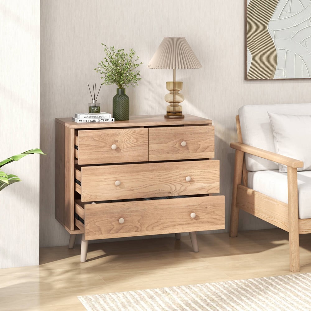 Costway 4 Drawer Natural Chest of Drawers Image 4