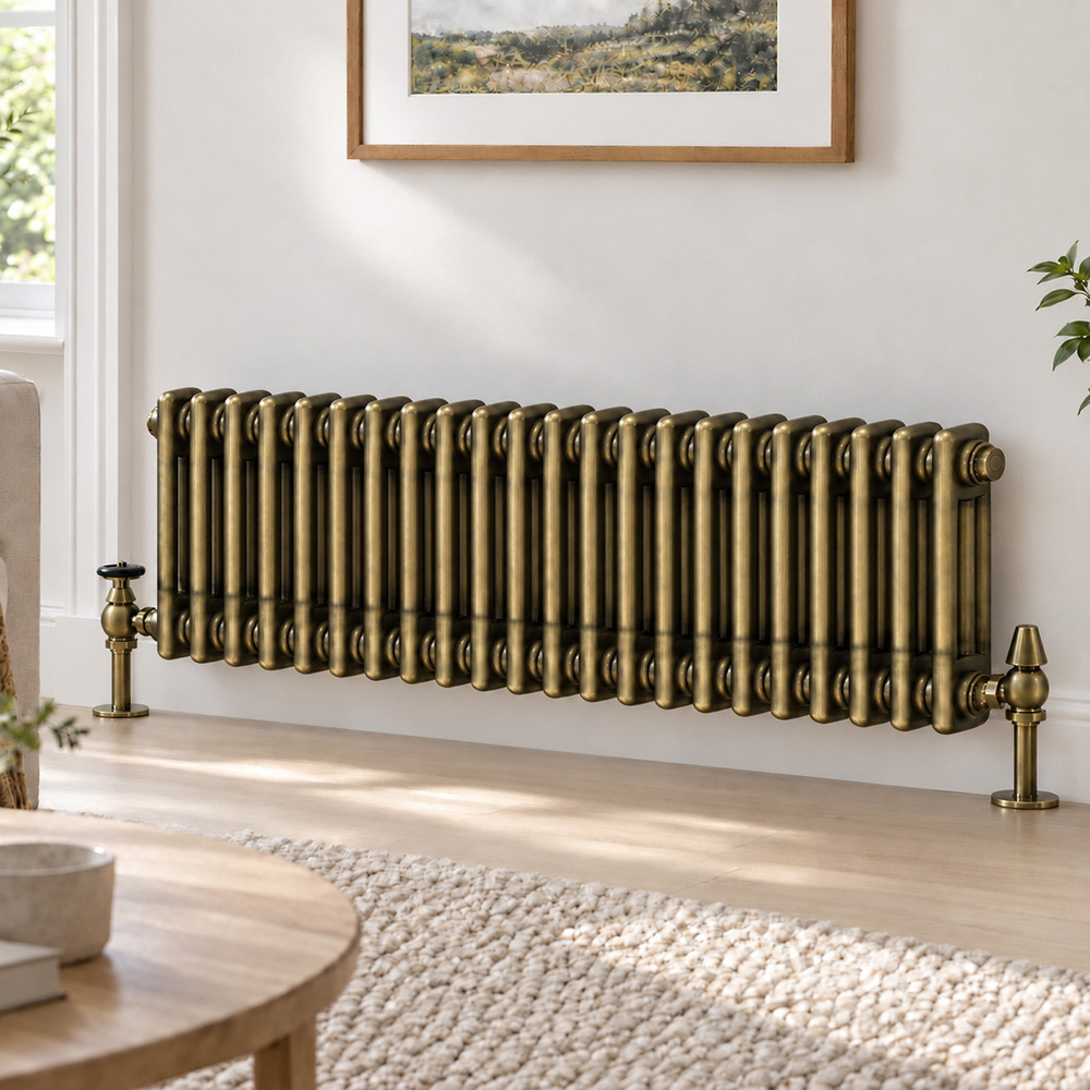Go Bathrooms Clarence Antique Brass 3 Column Radiator 300 x 1010mm Image 2