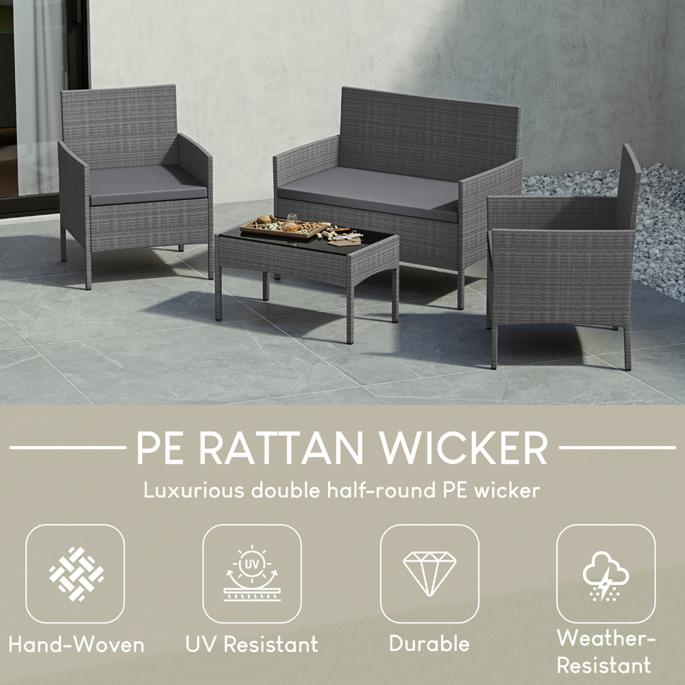 GARDEN VIDA Kendal 4 Seater Grey PE Rattan Garden Lounge Set with Cover Image 4