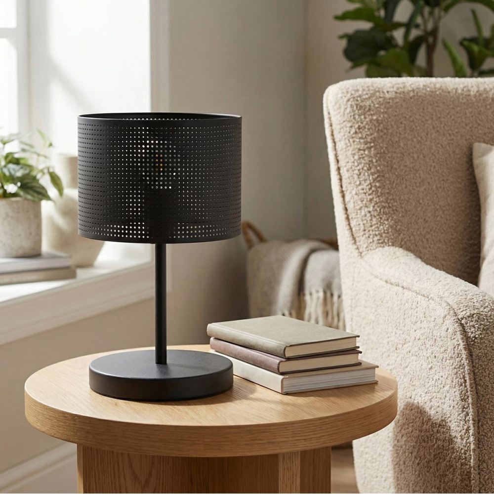 Emibig Lux Cylindrical Shade Black E27 Table Lamp Image 3
