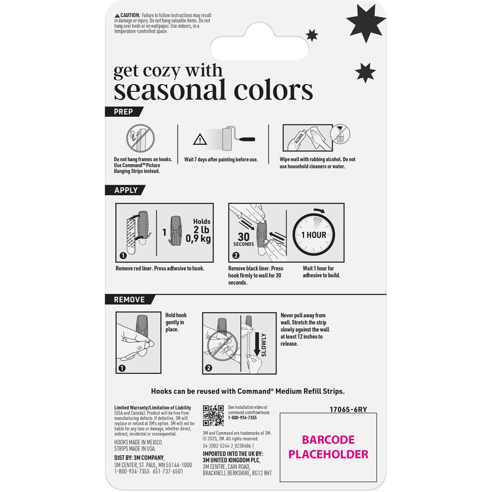 Pack of 6 Command Medium Wire Hooks Mulled Wine Image 2