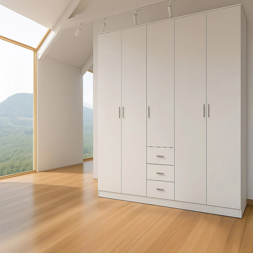 TJ'S Venice 5 Door 3 Drawer White Wardrobe Image 4