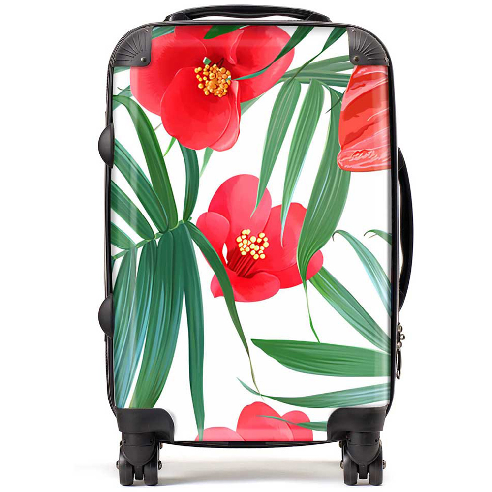 Warren Reed Designer Cabin Tropical Flowers and Palm Leaves Hawaiian Suitcase Image 1
