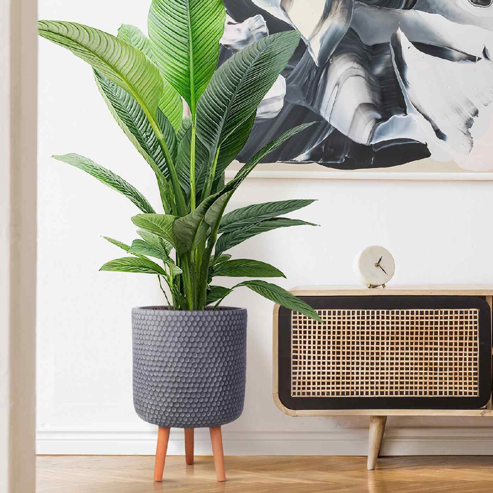 wilko Honeycomb Green Grey Cylinder Garden Indoor Planter on Legs 47cm Image 3