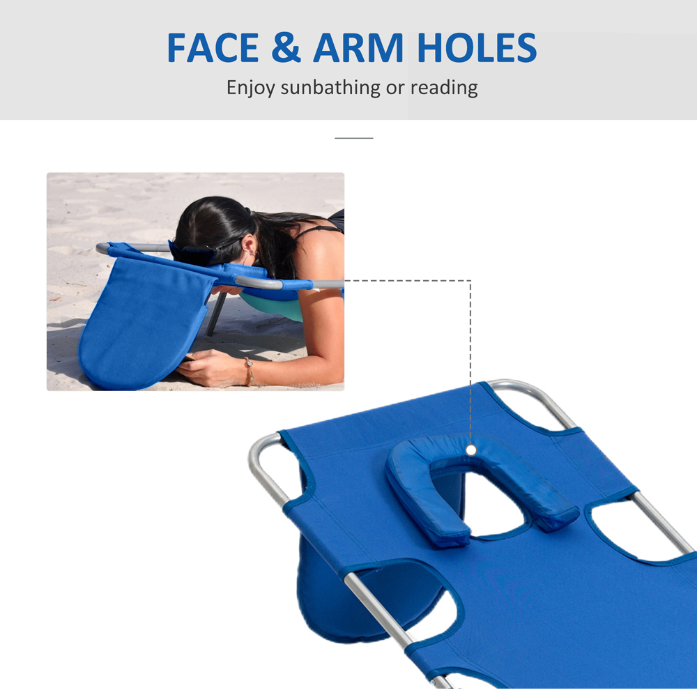 Outsunny Blue 5 Level Adjustable Folding Sun Lounger with Reading Hole Image 5