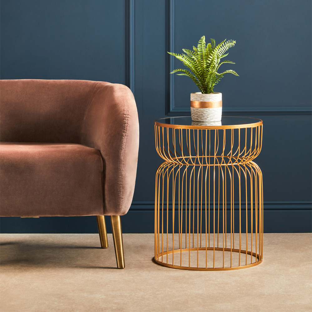 Premier Housewares Avantis Gold Metal Wireframe Round Side Table Image 3