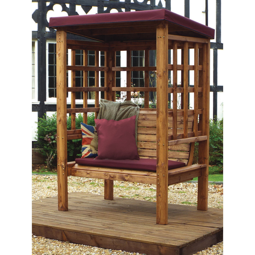 Charles Taylor Bramham 2 Seater Wooden Arbour with Burgundy Canopy Image 2