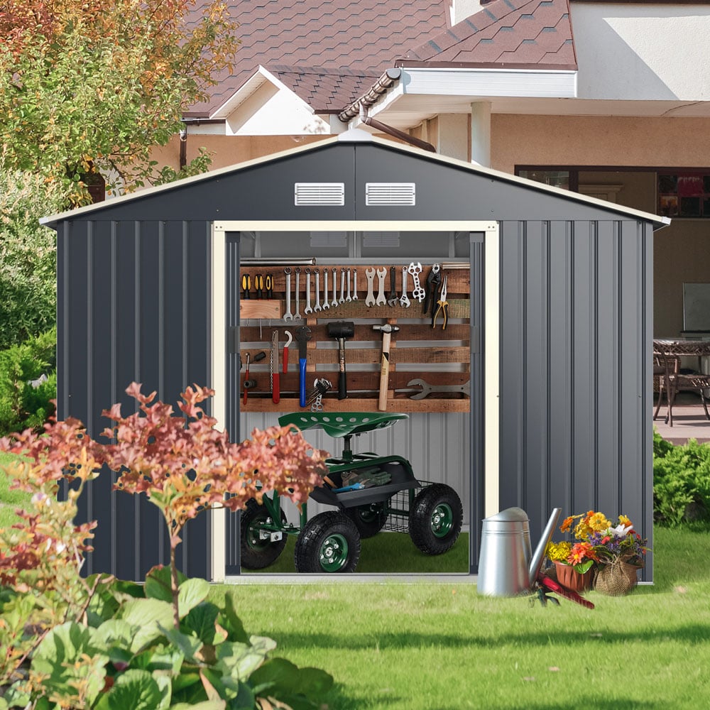 Costway 8.8 x 6ft Outdoor Storage Shed with 4 Vents and Double Sliding Door Image 4