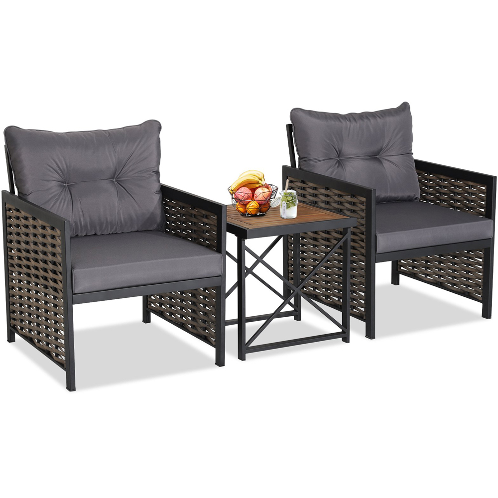 Costway 2 Seater Rattan Patio Bistro Set Grey Image 3