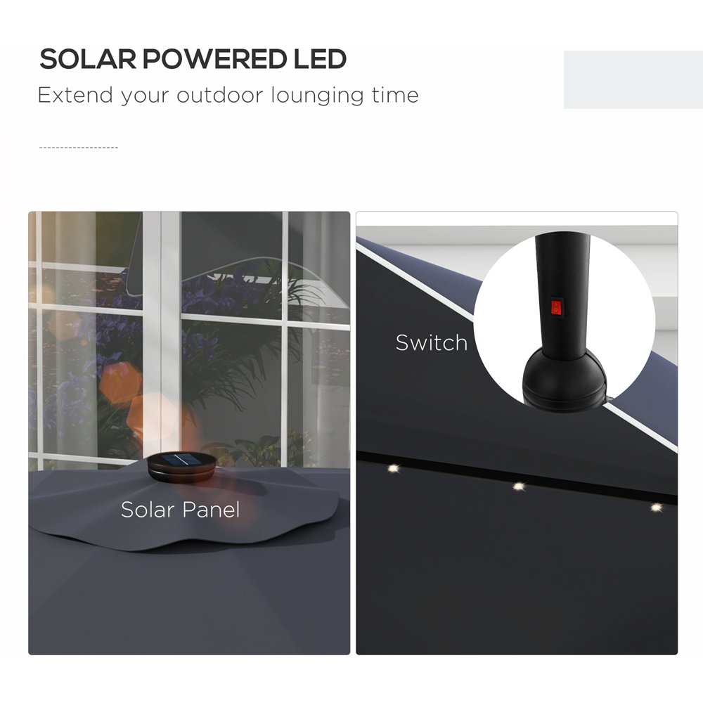 Outsunny Dark Grey Solar LED Crank and Tilt Parasol 3m Image 4