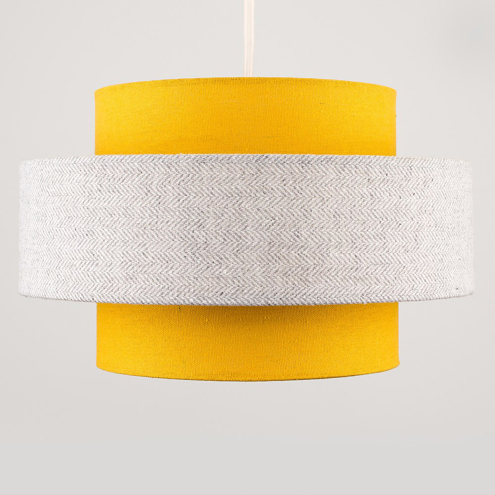ValueLights Mustard and Grey Herringbone Pendant Lamp Shade Image 3