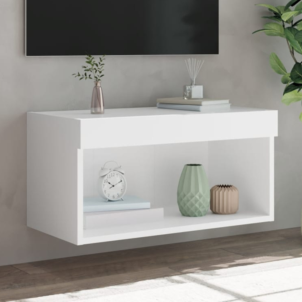 vidaXL Single Shelf White TV Cabinet with LED Lights Image 1