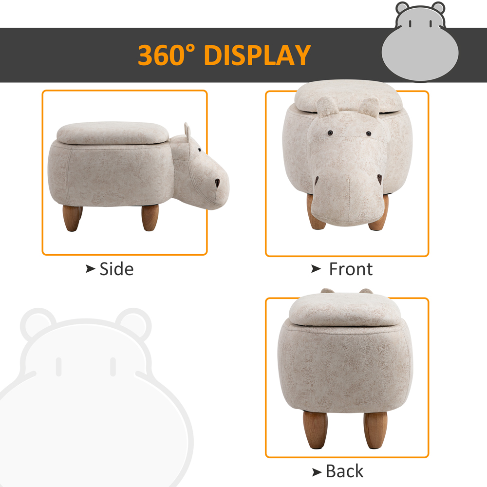HOMCOM Cream Hippo Ottoman Stool Image 7